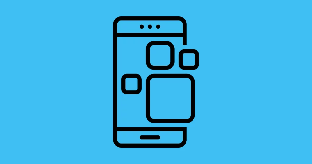 pictogramme d'un téléphone avec applications lors d'un changement de carte sim sur fond bleu