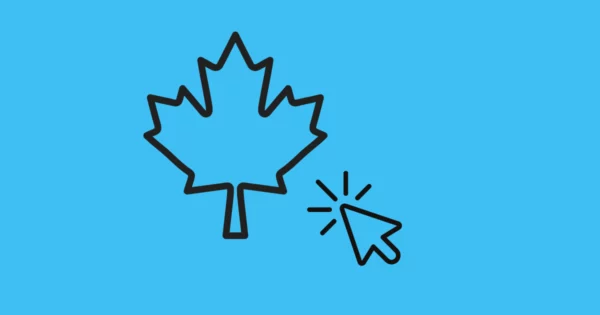 illustration du Canada avec une feuille d'érable et d'une icône de souris d'ordinateur pour matérialiser le fait d'avoir internet au Canada.