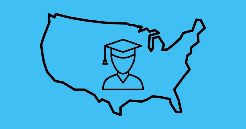 image représentant une carte des usa et un étudiant pour représenter le fait d'avoir internet quand on va étudier aux usa