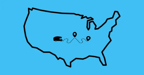 image des usa avec un van qui se déplace grâce à un gps et internet