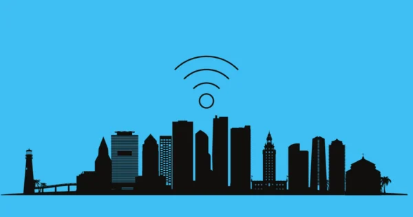image représentant la ville de Miami avec le logo du wifi pour signifier le fait d'avoir internet à Miami et en Floride.